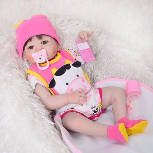 23'' Full Silicone Vinyl Reborn Baby Girl Realistic Alive Newborn Babies Doll White Skin bebe menina reborn toddler kids gifts