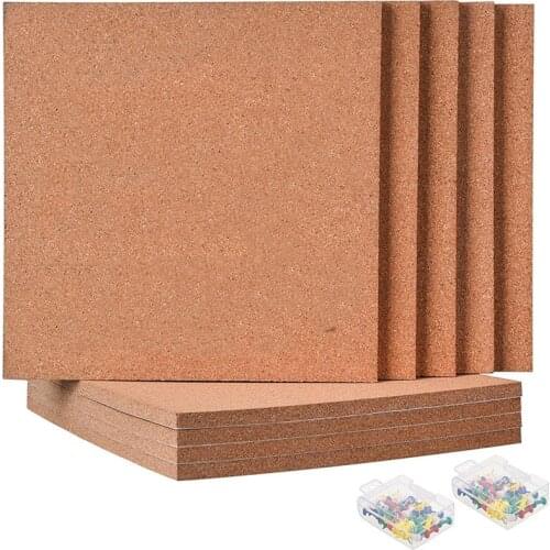 Cork Board 1.27cm Thick Square Bulletin Board Cork Tile with 100 Promotional Mini Walls,5-Piece Self-Adhesive Cork Board