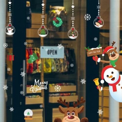 Christmas Wall Stickers Merry Christmas Decorations for Home 2021 New Year Windows snowman Elk Glass Wall Sticker Home Decor