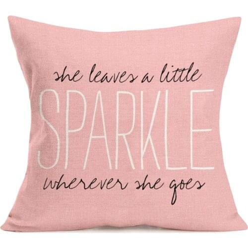 Doitely Pink Throw Pillow Cover Cotton Linen She Leaves A Little Sparkle Wherever She Goes Decorative Pillow Case Home Decor