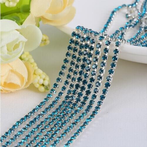 Blue 10Yards DIY Rhinestone Chain Dense Silver bottom sewing Rhinestones for clothing Art Decoration