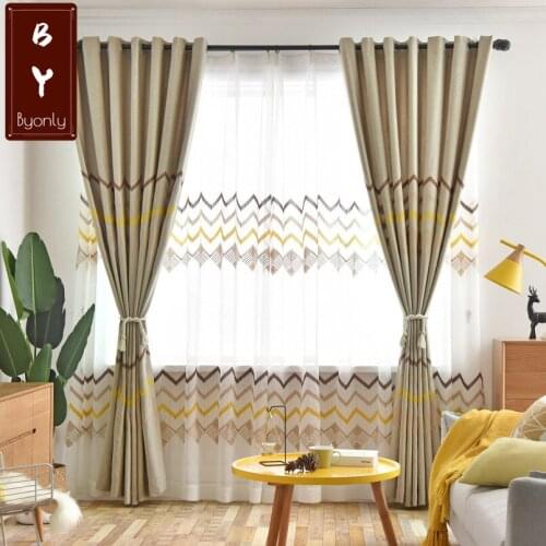 Nordic Wind Small Fresh Wave Imitation Hemp Embroidery Curtains for Living Dining Room Bedroom