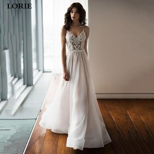 LORIE Boho Wedding Dress A Line Sexy Spaghetti Strap Lace Bridal Dresses Backless Vestido De Noiva Wedding Gowns