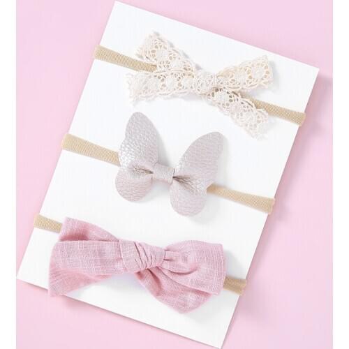 Baby Headband Nylon Hair Accessories For School Girls Hair Bows Hairbands Newborn Butterfly Lace Head Band Infant Turban 3PCS