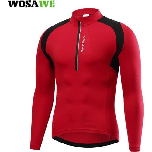 WOSAWE Mens Half Zipper Cycling Jerseys Long Sleeves MTB Bike Shirts Back Pocket Breathable Bicycle Shirts Clothing Summer