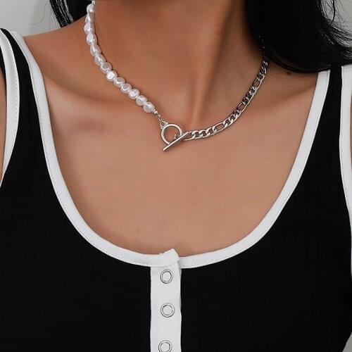Baroque Pearl Toggle Clasp Chain Necklace Women Wedding Collares Minimalist Circle Lariat Choker Necklaces Femme Jewelry