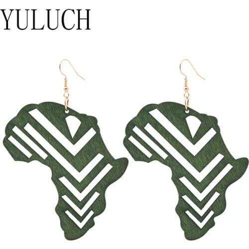 YULUCH Women Africa Map Pendant Earrings Hollow Retro Art Jewelry Special Ethnic Style Accessories Gifts for Girls wooden