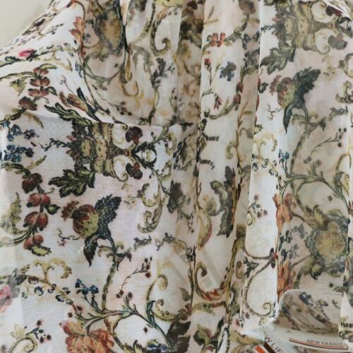 100cm*145cm Vintage Floral Chiffon Fabric Digital Flower Crepe Chiffon Material Scarf Dress Cloth