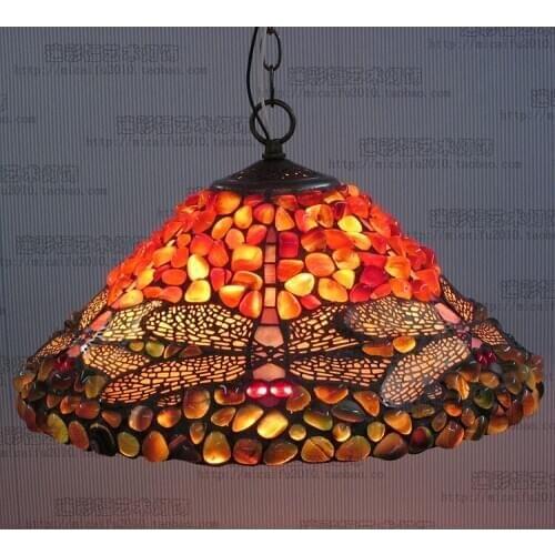 16inch antique agate jade Dragonfly Stained Glass Lampshade Tiffany pendant Lamp Country Style Bedside Lamp E27 110-240V