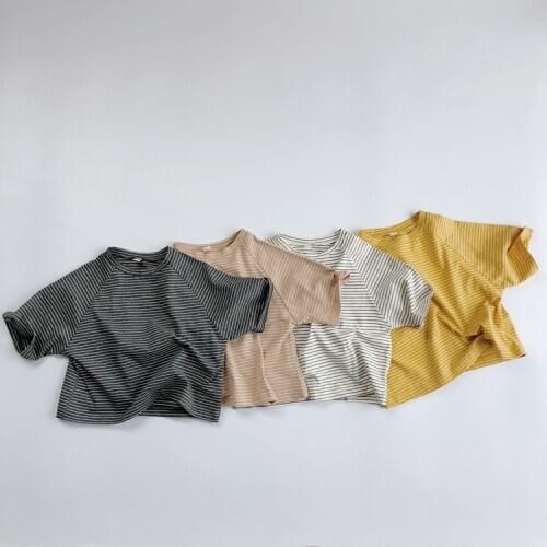 2021 Spring Summer Kids T-shirt Boys Girls Striped Shirt Toddler Children Top Baby Tee Tshirt Short Sleeve Clothes