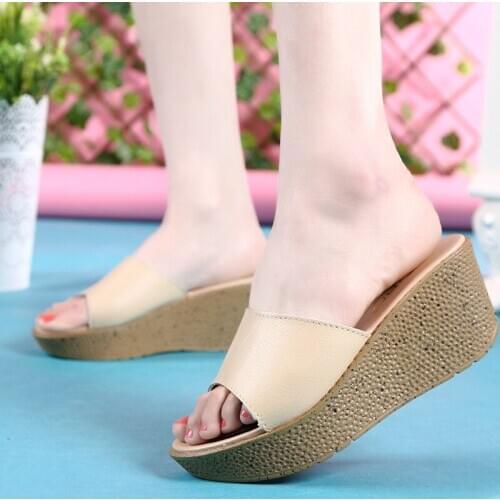 Wedge Heel Platform Sandal Woman 2020 Genuine Leather Sandals Women Shoes High Heel Sandal Woman Summer Beach Slippers Women