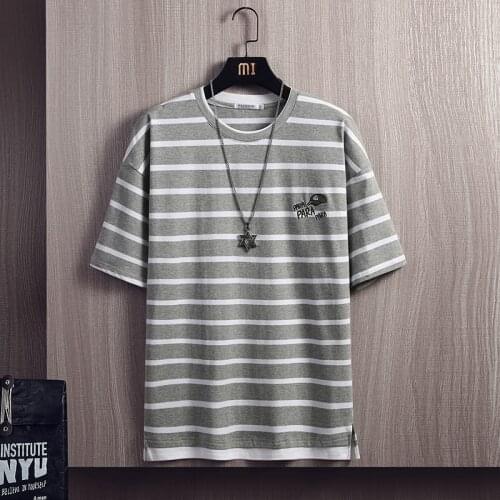 Brand Classic Stripe Design T Shirt Men New Casual O-Neck Loose Soft Clothe 95% Cotton Fashion Oversized T Shirt Men Clothing