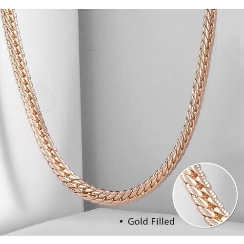 Snake Chain 5mm Womens Mens Necklace Hammered Close Curb Cuban Link 585 Rose Gold Filled Fashion Party Jewelry 24inch LCN03