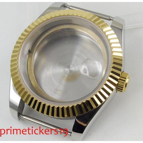 39mm sapphire glass date gold plated bezel 316L stainless steel watch case fit ETA 2836 miyota movement