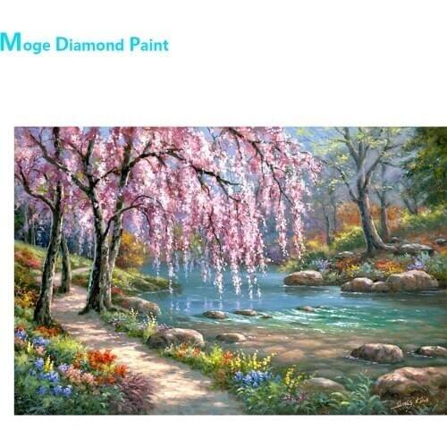 Flower Tree River Scenery Diamond Painting Round Full Drill Scenic Nouveaute DIY Mosaic Embroidery 5D Cross Stitch Home Decor