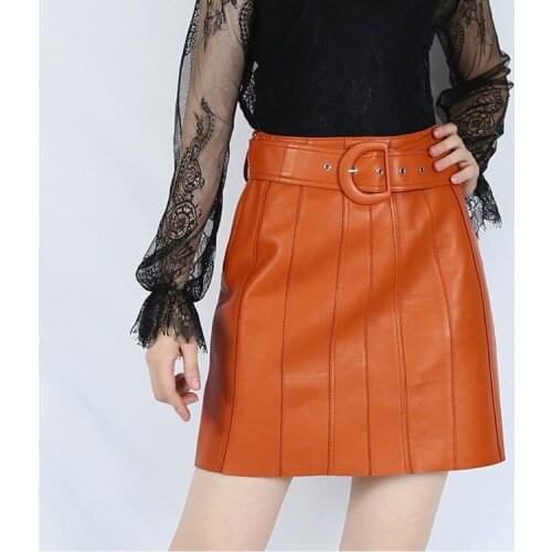 Factory New Style Women Casual Genuine Leather Skirt