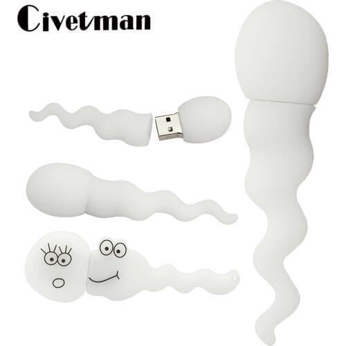 Cartoon White Sperm USB Flash Drive 4GB 8GB 16GB 32GB 64GB 128GB 256GB Mini Pen Drive USB 2.0 Flash Memory Stick Disk Pendrive