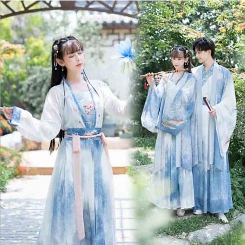 Gradient Blue Hanfu Men/Women Chinese Traditional Embroidery Clothes Couples Cosplay Costume Hanfu For Men/Women Plus Size XL