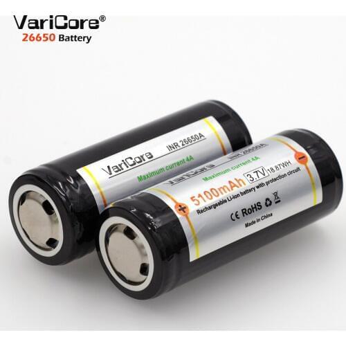 2 PCS. New VariCore Protection 26650 5100 mAh 3.7 V Lithium-Ion Rechargeable Battery with PCB 4A 3.6 V Battery For Flashlight
