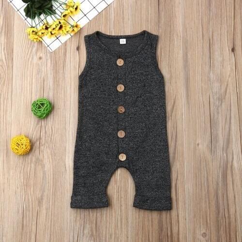 Pudcoco Newborn Baby Boy Girl Clothes Solid Color Sleeveless Cotton Button Romper Jumpsuit One-Piece Outfit Playsuit Clothes