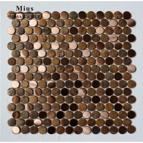 Beautiful Circle metal tiles penny round copper backsplash A6YG89