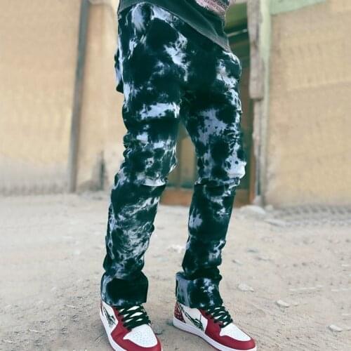 2021 New Men Jeans Snow Tie-Dyed skinny Jeans Biker Casual Pants Hip Hop Jogging Denim Cotton Jeans For Men Street wear Pants