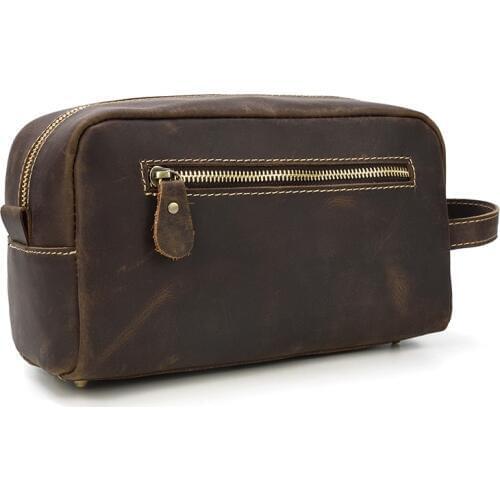 Mens Clutch Wallet Crazy Horse Leather Long Handbag Casual Genuine Leather Brown Clutch Male iPad MINI Purse Small Travel Bags