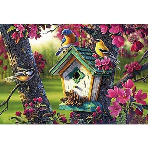 DIY 5D Handmade Full Round AB Drills Diamond Painting Kit Paint Soft Canvas Birdhouse Flower Pattern Cross Stitch Art Craft Gift