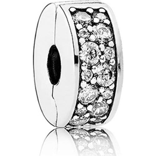 Real 925 Sterling Silver Beads Shining Crystal Spacer Clips Charms fit Original Pandora Bracelet Women jewelry 2020