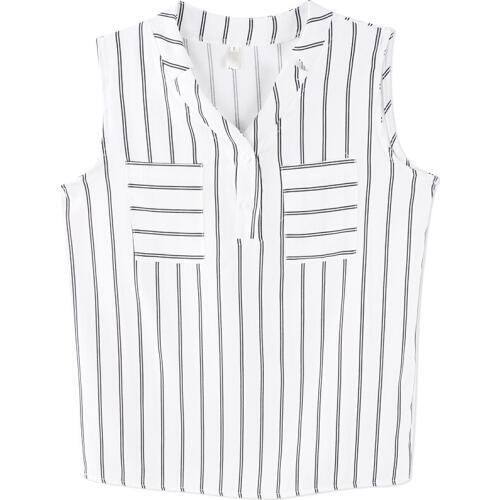 Neatie kiddie Fashion Office Ladies Sleeveless Stripe Blouse Shirt for Women Summer Casual Basic V-neck Loose Large Blouse Tops