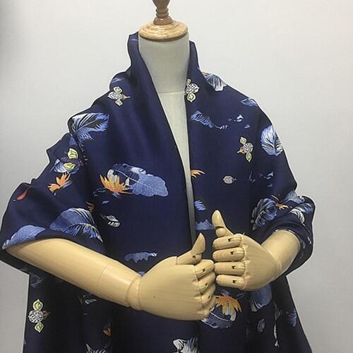 Very fashion silk and linen blended fabric deep blue background thick 30momme,SLN182