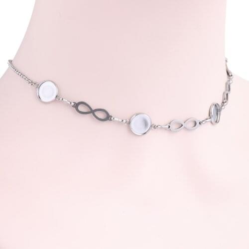 Onwear 2pcs 60cm long cabochon pendant base settting trays diy adjustable stainless steel necklace bezel blanks