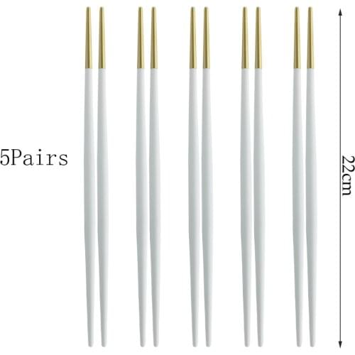 Luxury White Gold Chopsticks 5 Pairs Japanese Korean Chinese Stainless Steel Set Sushi Restaurant Home Hotel Chopstick Length 22