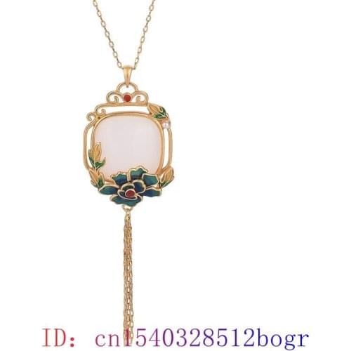 Jade Flower Pendant Zircon Chalcedony Gemstone Gifts Natural Women Necklace Chinese Charm Fashion Jewelry Amulet 925 Silver