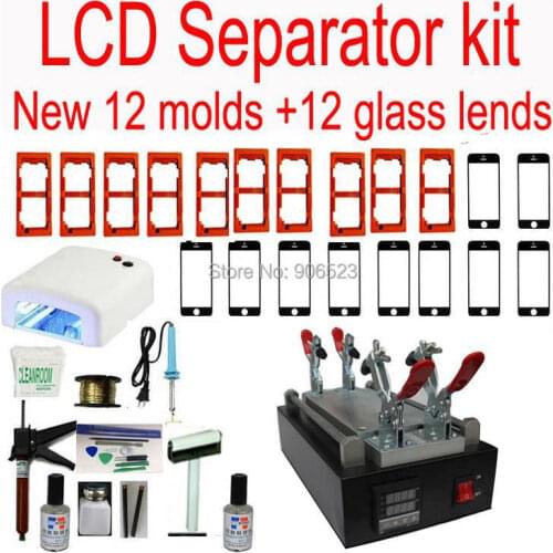 Full Set(12Mold+12Glass+200M Wire+Lamp+2Glue+2Remover) 7 inch LCD Separator Machine, Separate LCD for Iphone 5S for galaxy S4