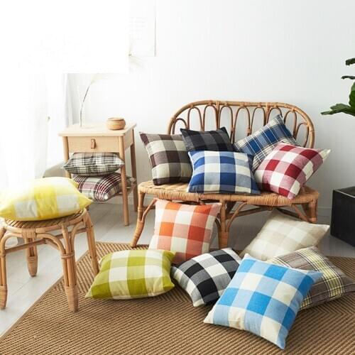 45x45cm simple cotton linen lattice pillowcase sofa checked printed cushion cover plaid pillow case for backrest home decor