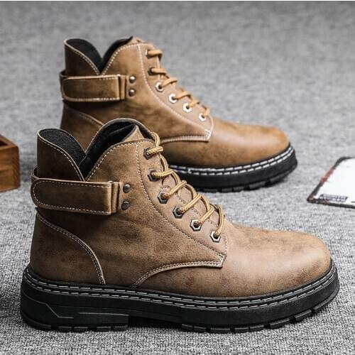 2020 Winter Mens Tooling Boots Military Boot British Style Retro Middle Cut Men Boot High Cut Mens Shoes Snow Boots