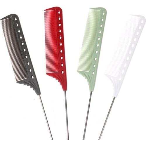 Pro 1PC Stainless Steel Hair Tail Comb In Resin Plastic Barber Hair Styling Comb For Hairdressing 4 Colors Available Hair Combs