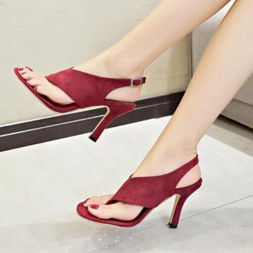 Summer Sandals Ladies Thin High Heels Sandals Flip Flop Fashion Female Pumps Wine Red Casual Elegant Women Shoes