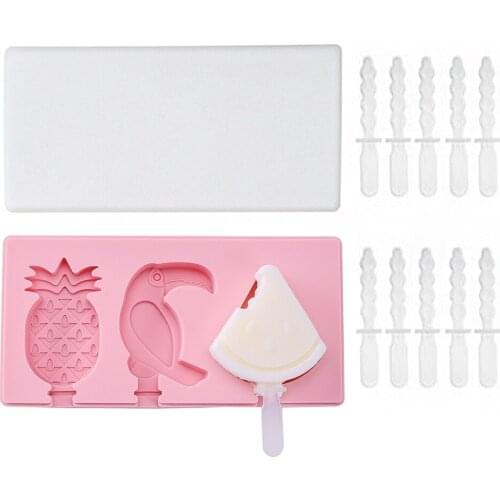 Silicone Ice Cream Mold with Cover Animals Shape Jelly Form Maker for Ice lolly Moulds Ice Cube Tray with 10pcs Rods