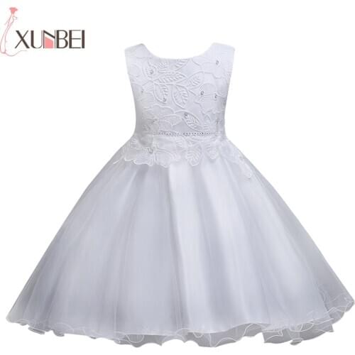 Lovely O Neck Ball Gown Flower Girl Dresses Bow Belt Sleeveless vestido daminha Appliques Beaded for Weddings Evening Party