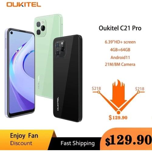Oukitel C21 Pro Smartphone 4GB 64GB 6.39"HD+4000mAh Octa Core Android11 Rugged Mobile Phone MT6762D 21M/8M Triple Rear Camera
