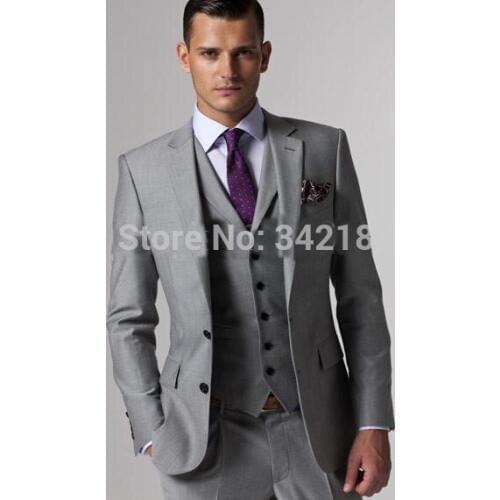 Light Grey Two Button Notch Lapel Groom Tuxedos Bridegroom Best Man Suit (Jacket+Pants+Tie+vestwedding men clothes