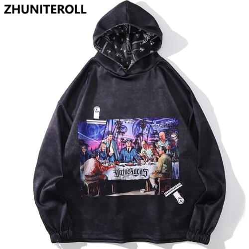 2021 Hooded Sweatshirts Harajuku Funny Oil Print Streetwear Hoodies Hip Hop Fashion Loose Casual Pullover Black Tops Outwear
