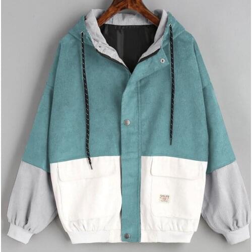 Outerwear Coats Jackets Long Sleeve Corduroy Patchwork Oversize Zipper Jacket Windbreaker coats and jackets women