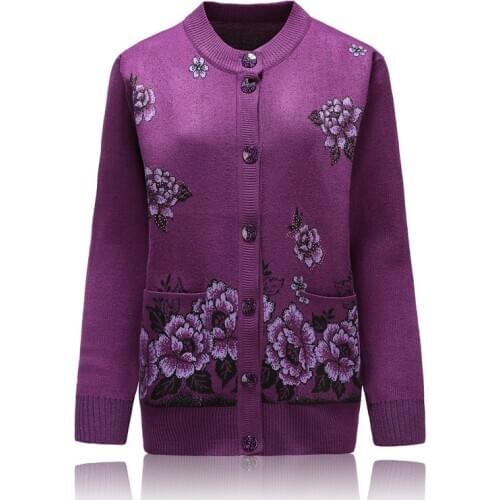 Sweater Knitted Cardigan Sweater Coat 2018 Fall Winter Middle Age Mother Plus Size Women Knitwear Top Printed Grandma Clothes
