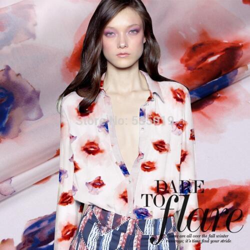 Crystallise sericiculture natural red lips silk spring and summer thin print silky clothes fabric shirt dress cloth silk fabric