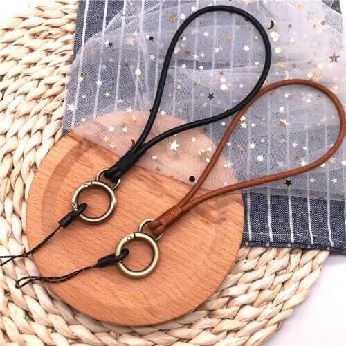 High quality Genuine Leather Wristband For ID Card Pass Gym USB Phone Lanyard DIY Hang Rope Sling Keychain Keyring Buckle Rope