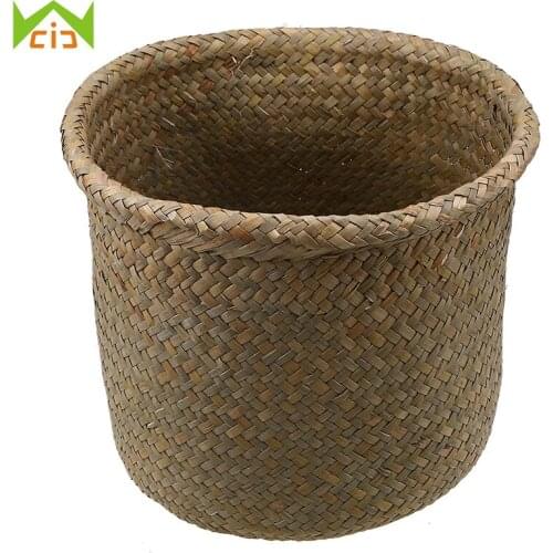 WCIC Handmade Seagrass Woven Storage Basket Home Garden Planter Organizer Nursery Flowerpot Wicker Straw Succulent Flower Basket