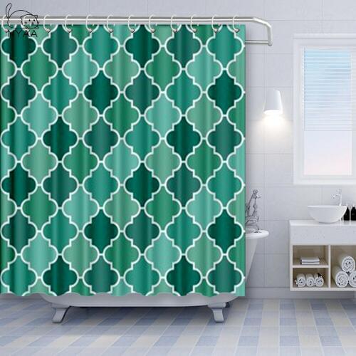 NYAA Geometric Quatrefoil Shower Curtain Teal Grey Morocco Turquoise Aqua Vintage White Morocco Lattice Waterproof Polyester